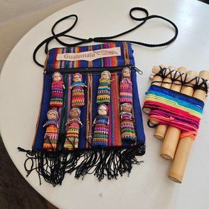 Handmade Guatemalan purse and flute set
